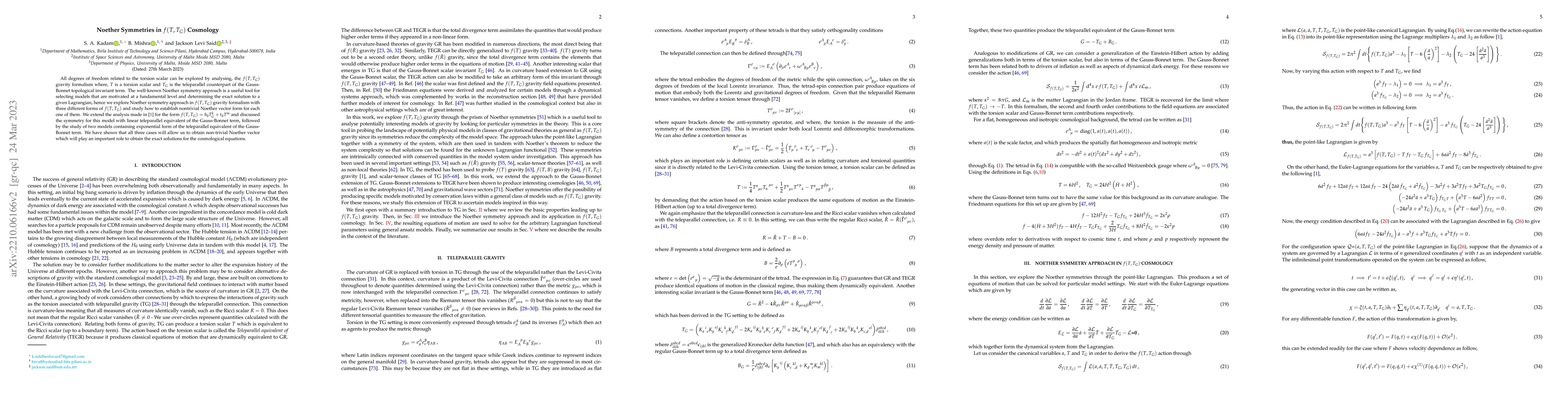 Thumbnail for Noether Symmetries in $f(T,T_G)$ Cosmology