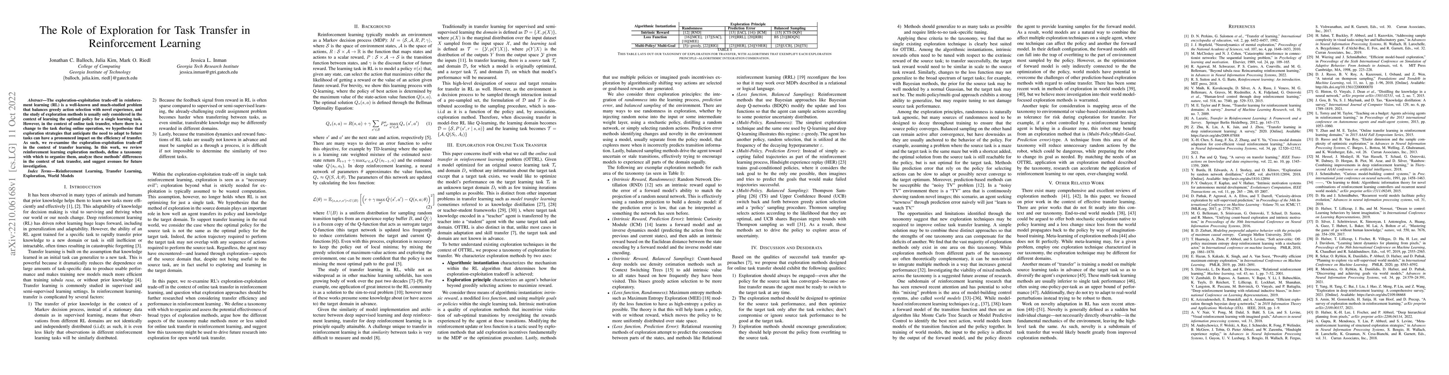 Thumbnail for The Role of Exploration for Task Transfer in Reinforcement Learning