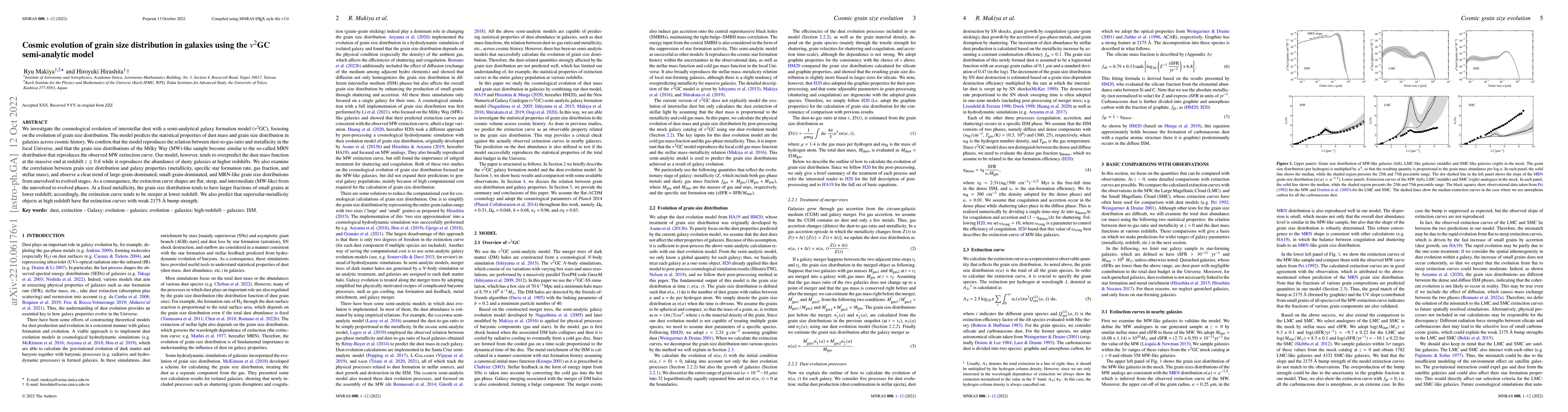 Thumbnail for Cosmic evolution of grain size distribution in galaxies using the
  $\nu^2$GC semi-analytic model