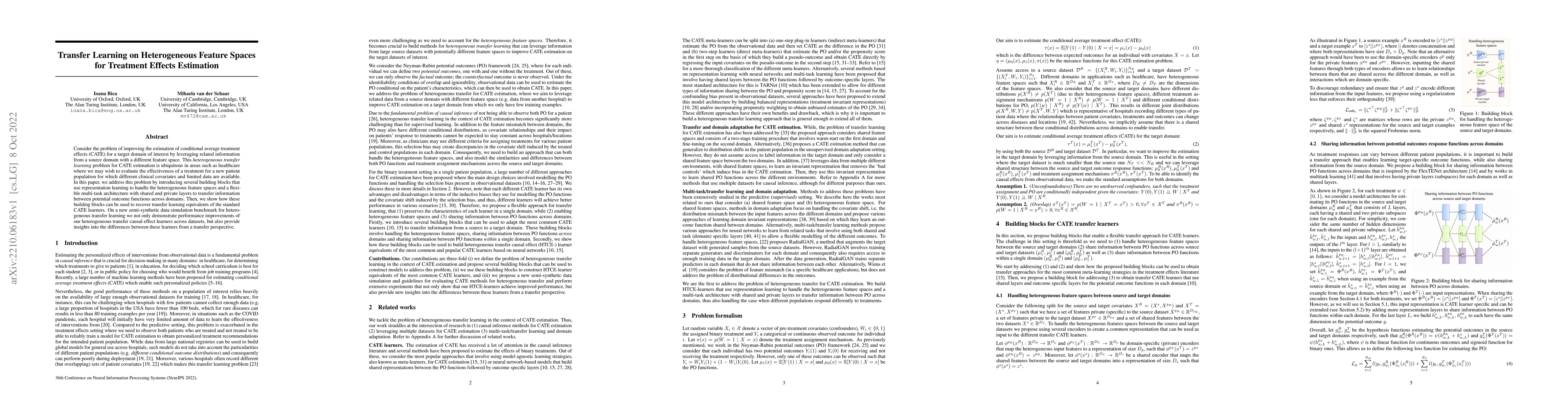 Thumbnail for Transfer Learning on Heterogeneous Feature Spaces for Treatment Effects
  Estimation