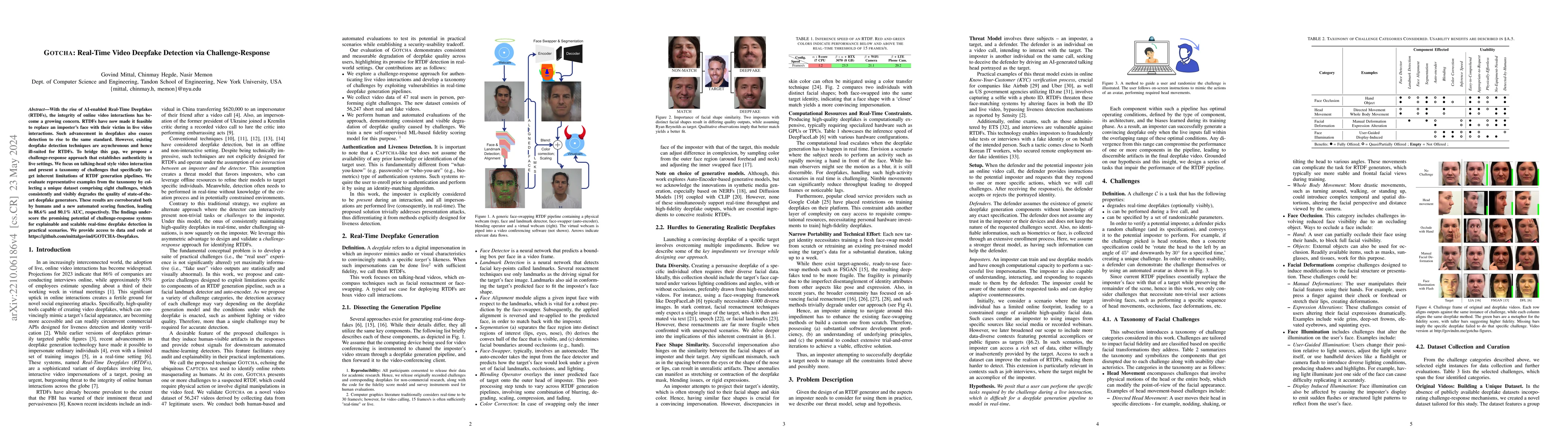Thumbnail for GOTCHA: Real-Time Video Deepfake Detection via Challenge-Response