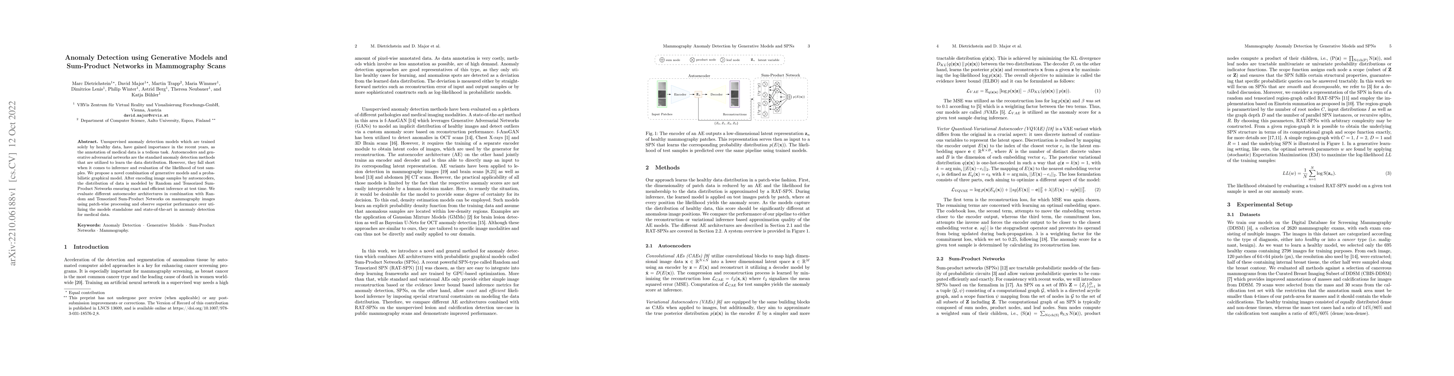 Thumbnail for Anomaly Detection using Generative Models and Sum-Product Networks in
  Mammography Scans