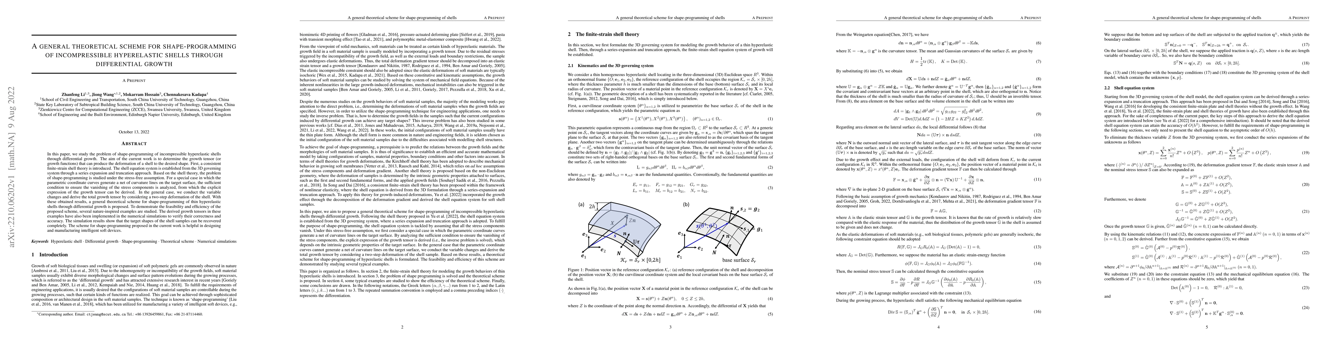 Thumbnail for A general theoretical scheme for shape-programming of incompressible
  hyperelastic shells through differential growth