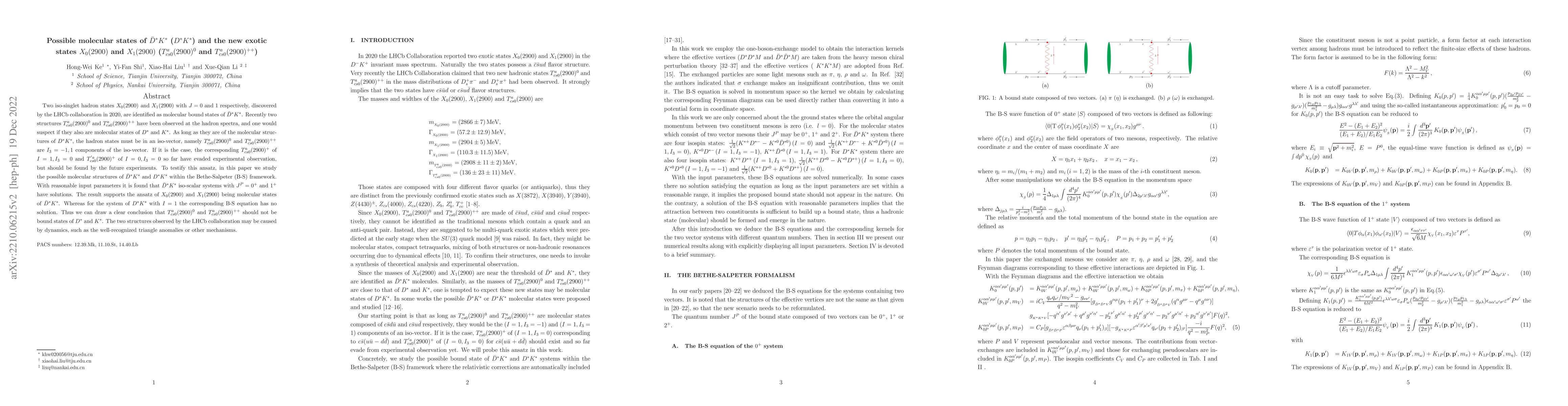 Thumbnail for Possible molecular states of $\bar D^{*}K^{*}$ ($ D^{*}K^{*}$) and the
  new exotic states $X_0(2900)$ and $X_1(2900)$ ($T^a_{cs0}(2900)^0$ and
  $T^a_{cs0}(2900)^{++}$)