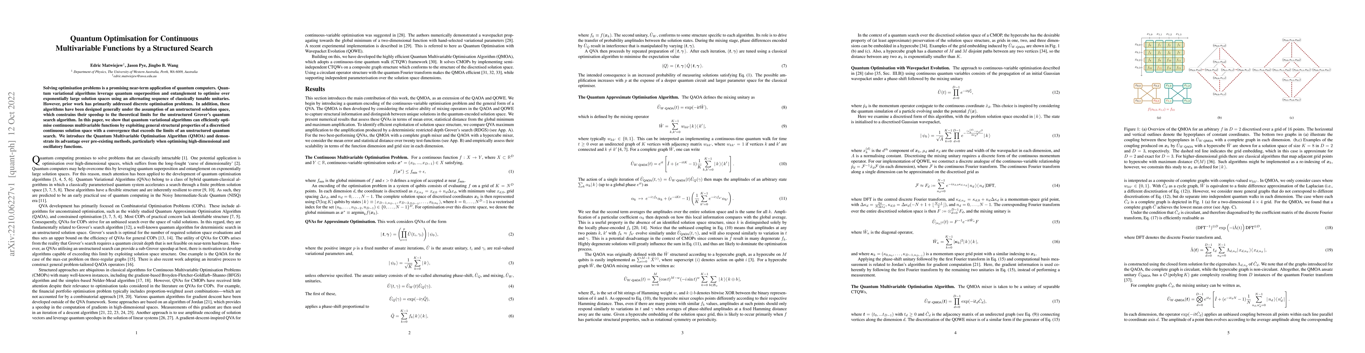 Thumbnail for Quantum Optimisation for Continuous Multivariable Functions by a
  Structured Search