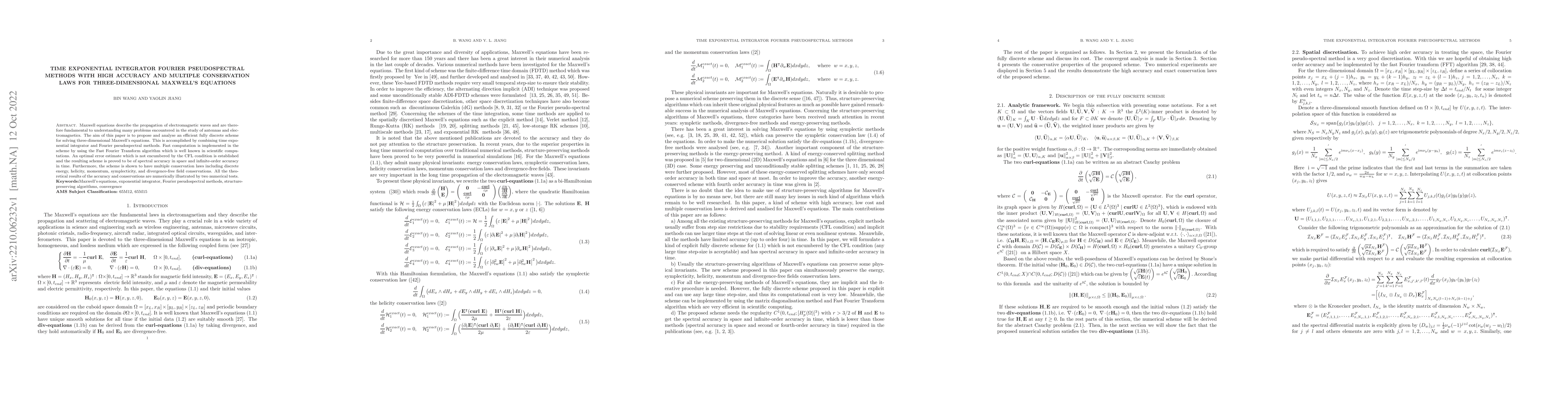 Thumbnail for Time exponential integrator Fourier pseudospectral methods with high
  accuracy and multiple conservation laws for three-dimensional Maxwell's
  equations