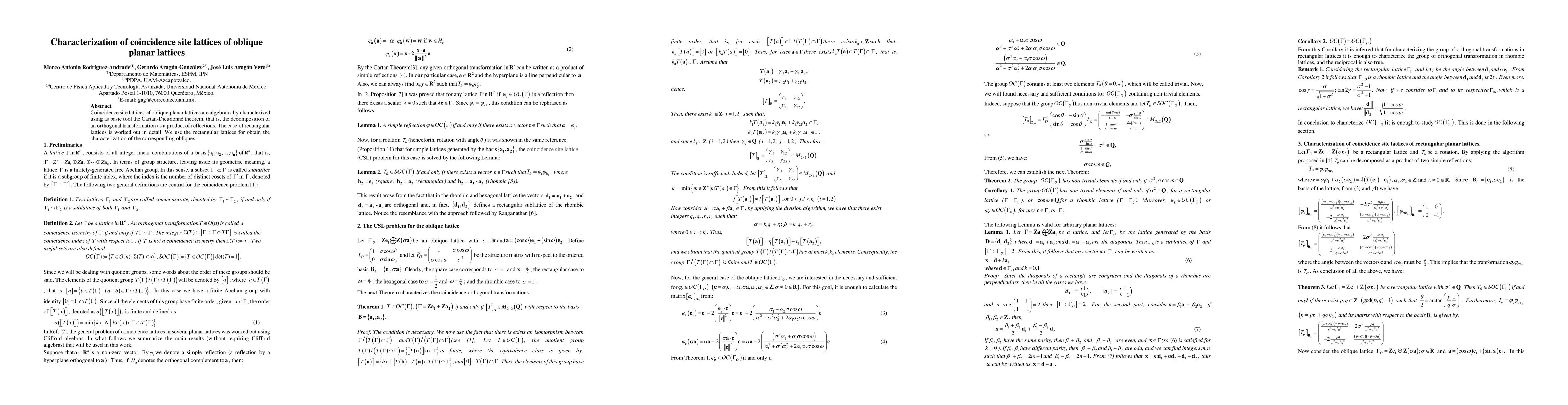 Thumbnail for Characterization of coincidence site lattices of oblique planar lattices