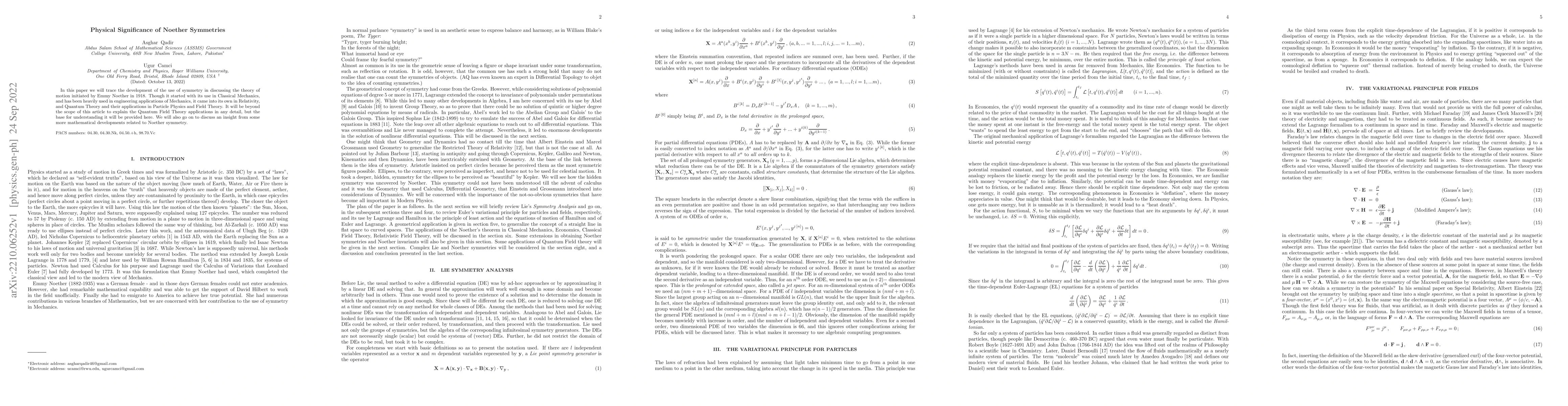 Thumbnail for Physical Significance of Noether Symmetries