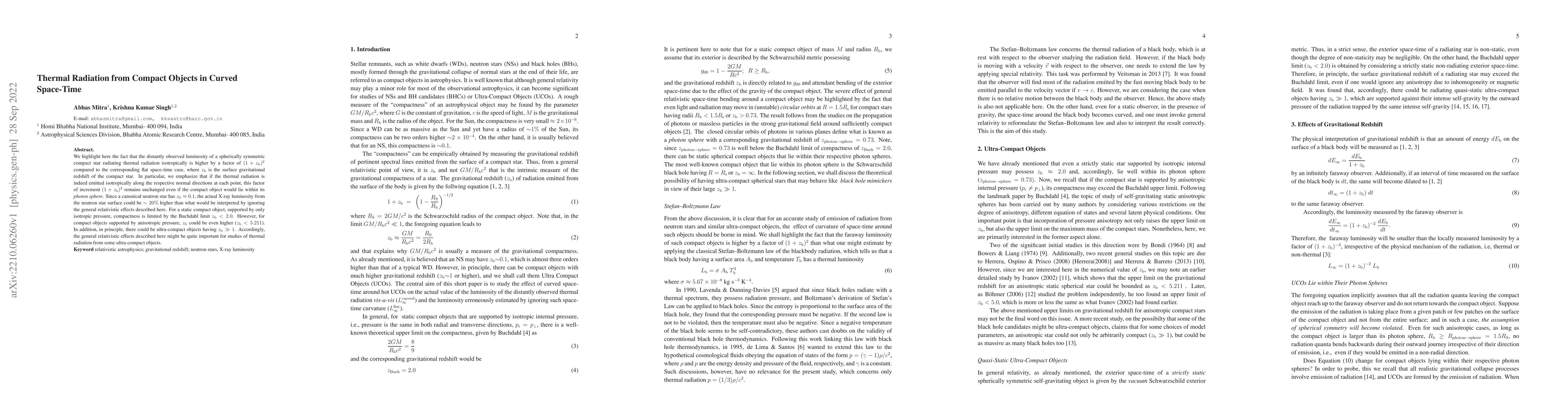 Thumbnail for Thermal Radiation from Compact Objects in Curved Space-Time