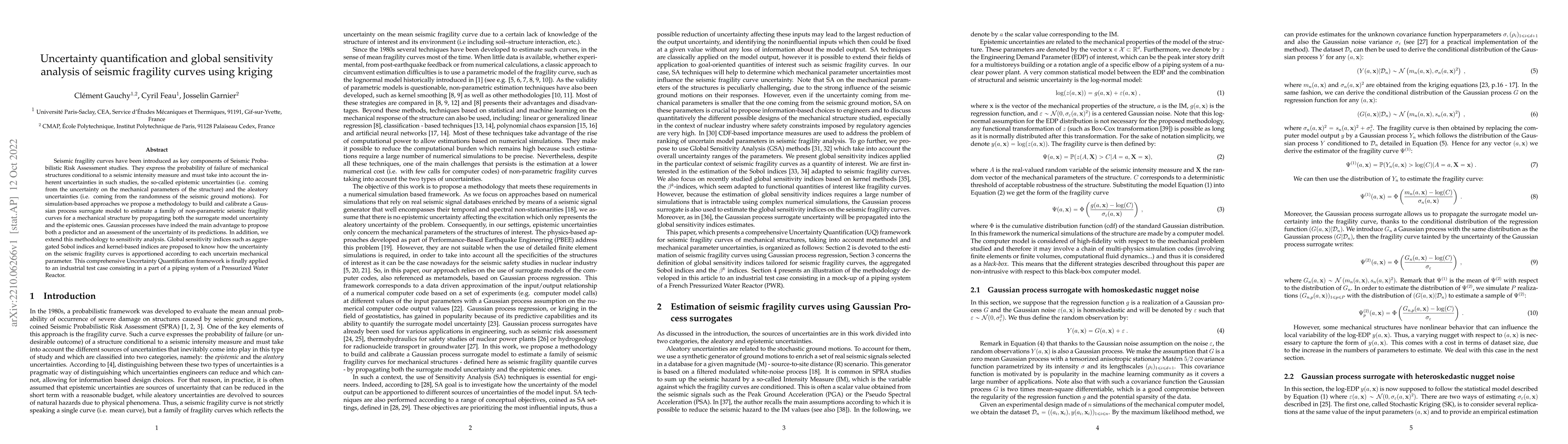Thumbnail for Uncertainty quantification and global sensitivity analysis of seismic
  fragility curves using kriging