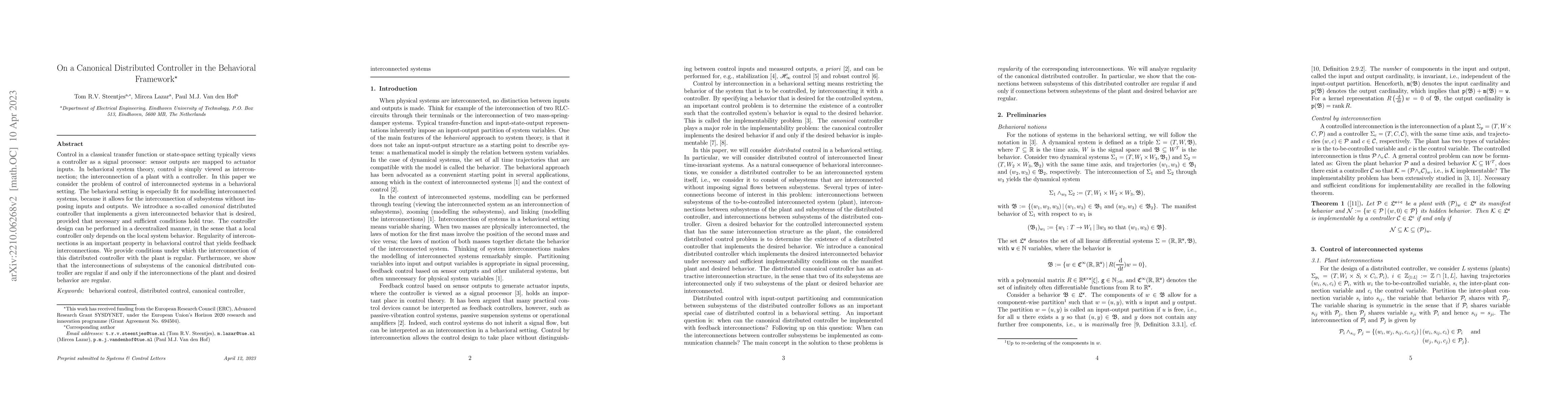 Thumbnail for On a Canonical Distributed Controller in the Behavioral Framework