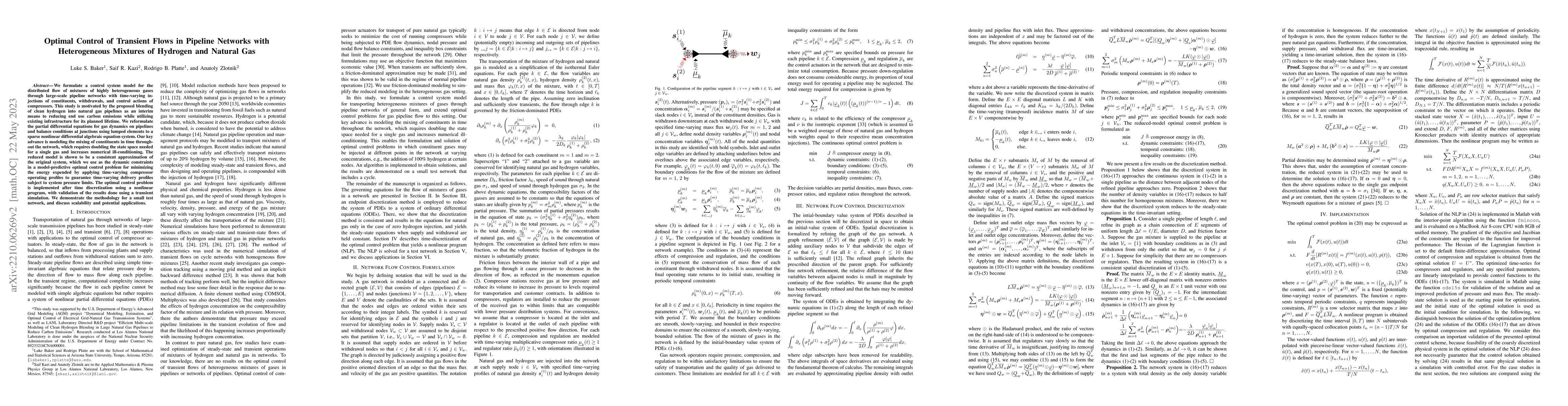 Thumbnail for Optimal Control of Transient Flows in Pipeline Networks with
  Heterogeneous Mixtures of Hydrogen and Natural Gas