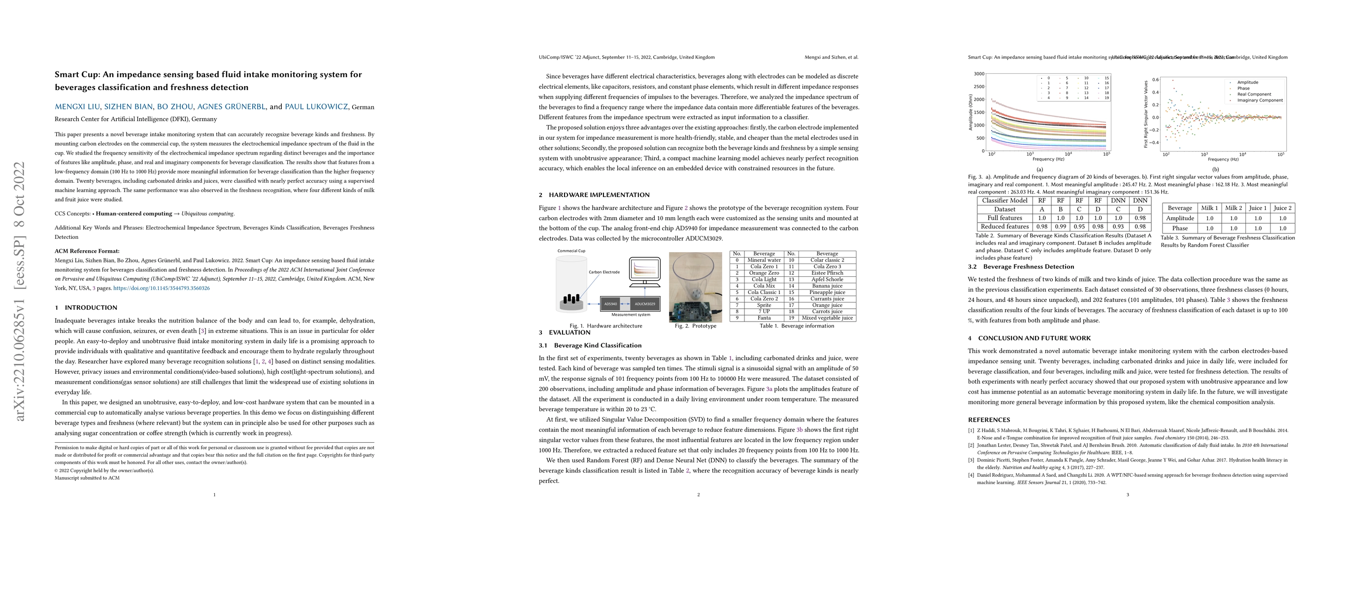 Thumbnail for Smart Cup: An impedance sensing based fluid intake monitoring system for
  beverages classification and freshness detection