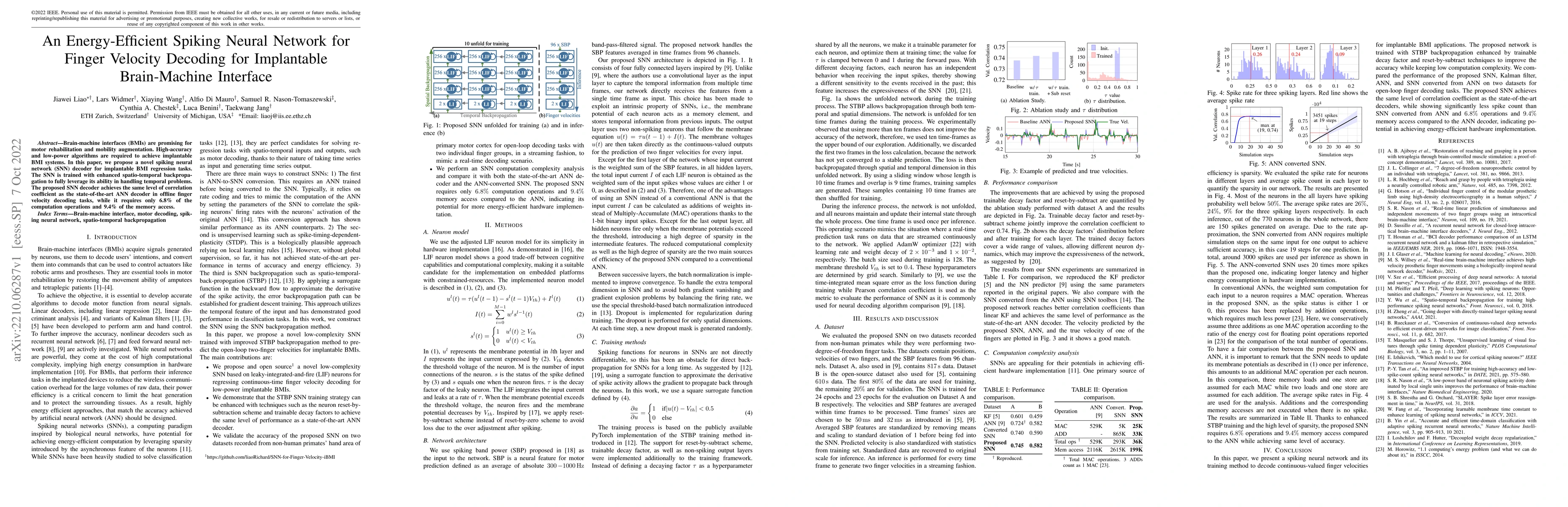 Thumbnail for An Energy-Efficient Spiking Neural Network for Finger Velocity Decoding
  for Implantable Brain-Machine Interface