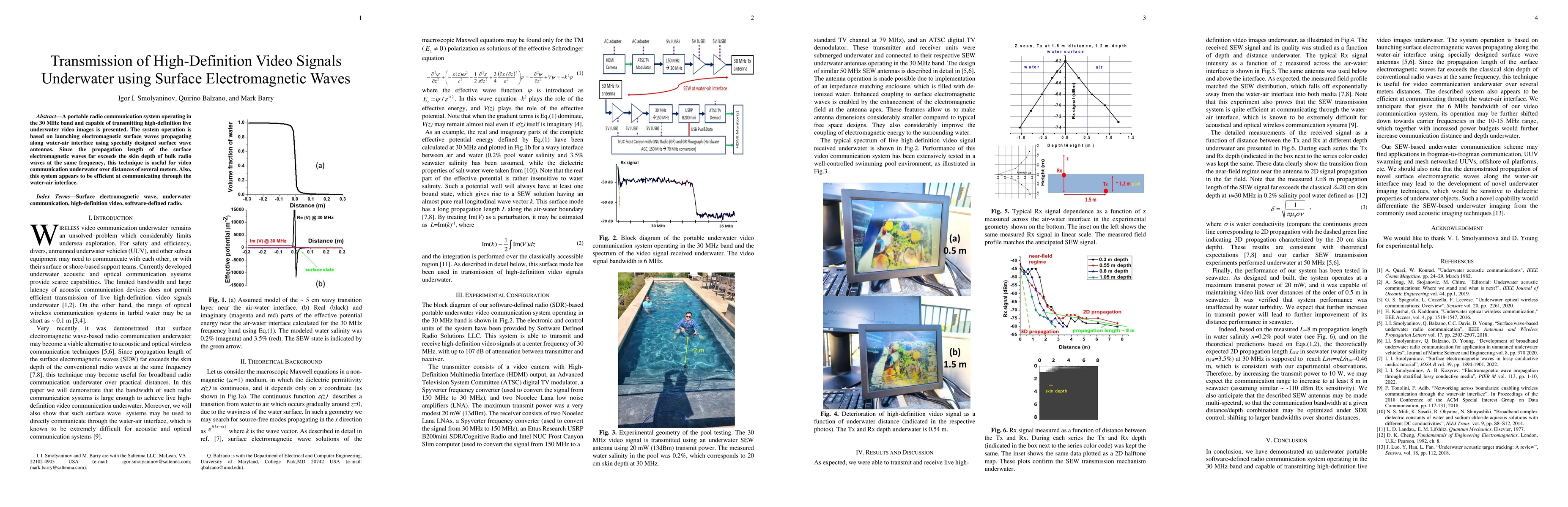Thumbnail for Transmission of high-definition video signals underwater using surface
  electromagnetic waves