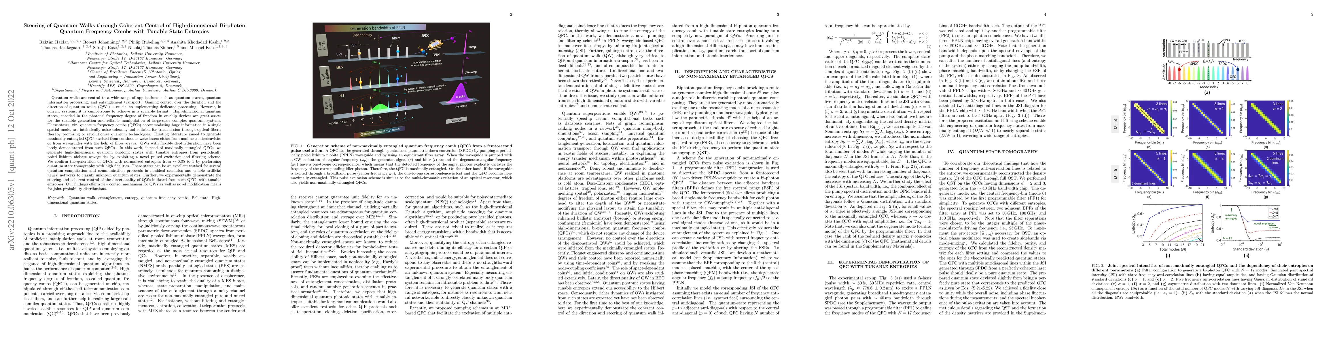 Thumbnail for Steering of Quantum Walks through Coherent Control of High-dimensional
  Bi-photon Quantum Frequency Combs with Tunable State Entropies