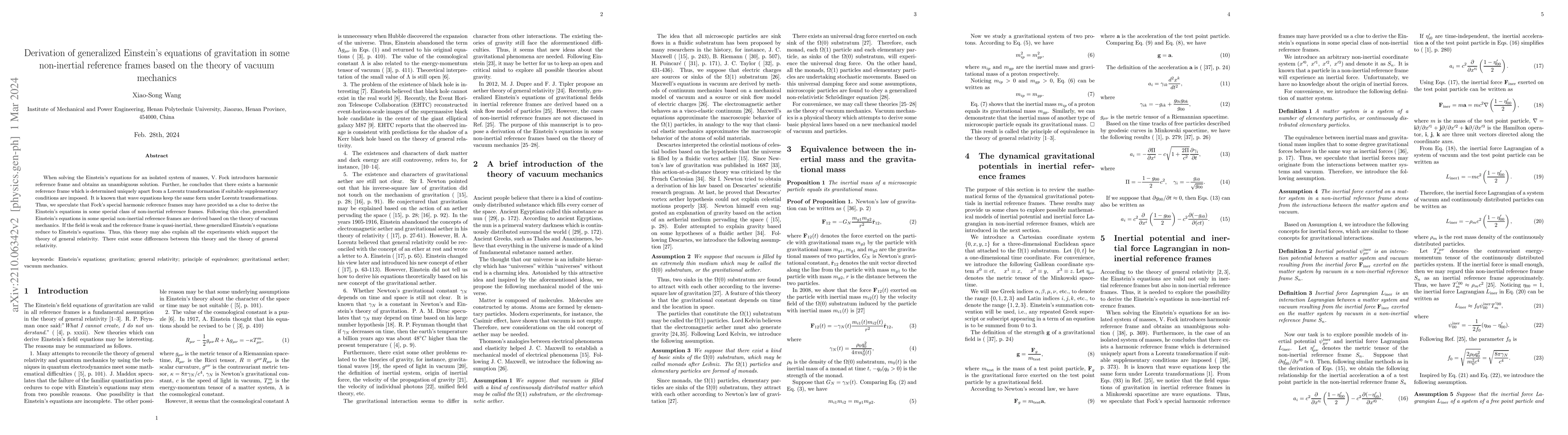 Thumbnail for Derivation of generalized Einstein's equations of gravitation in some
  non-inertial reference frames based on the theory of vacuum mechanics