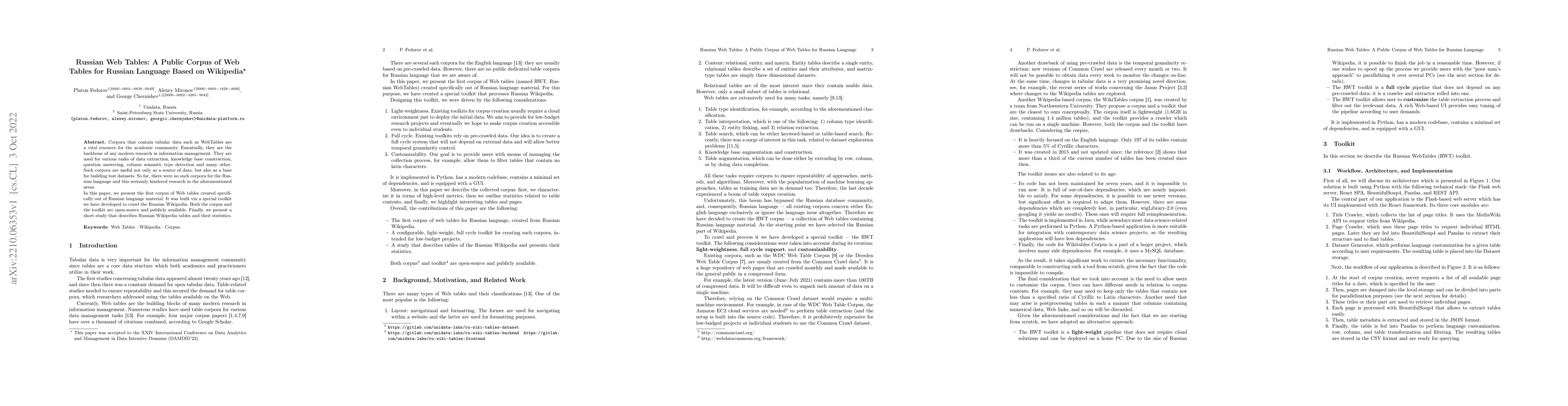 Thumbnail for Russian Web Tables: A Public Corpus of Web Tables for Russian Language
  Based on Wikipedia