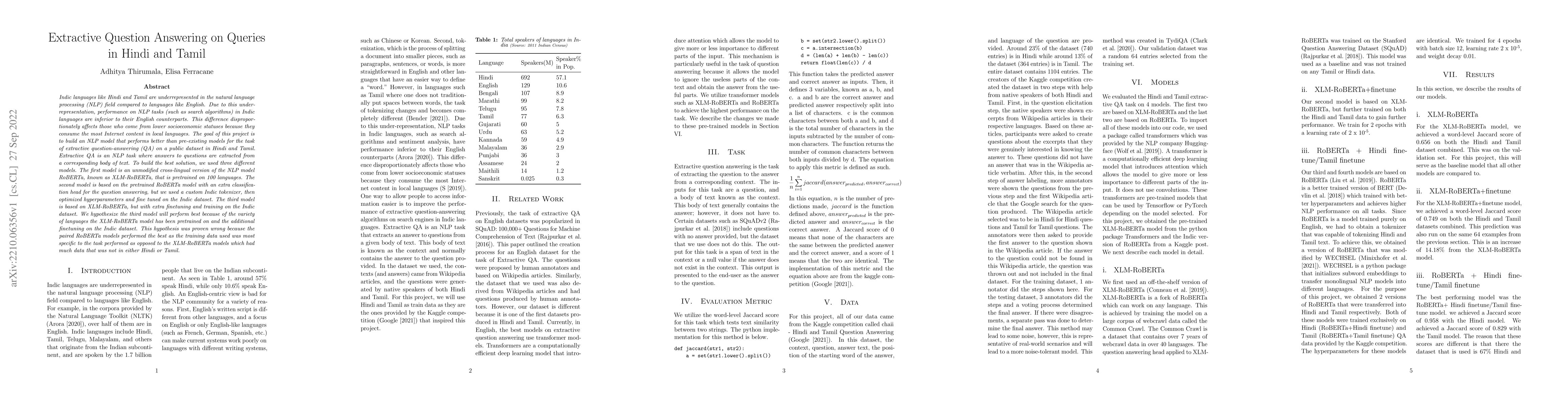 Thumbnail for Extractive Question Answering on Queries in Hindi and Tamil