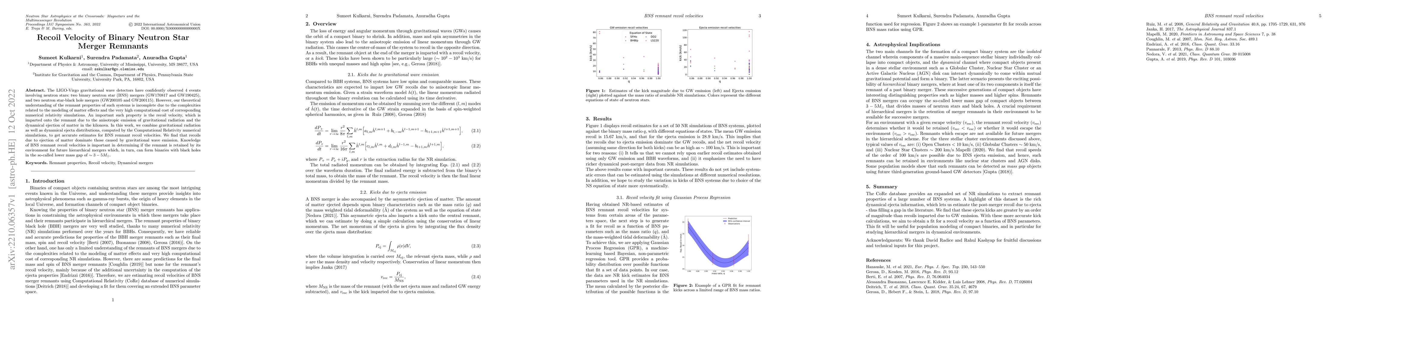 Thumbnail for Recoil Velocity of Binary Neutron Star Merger Remnants