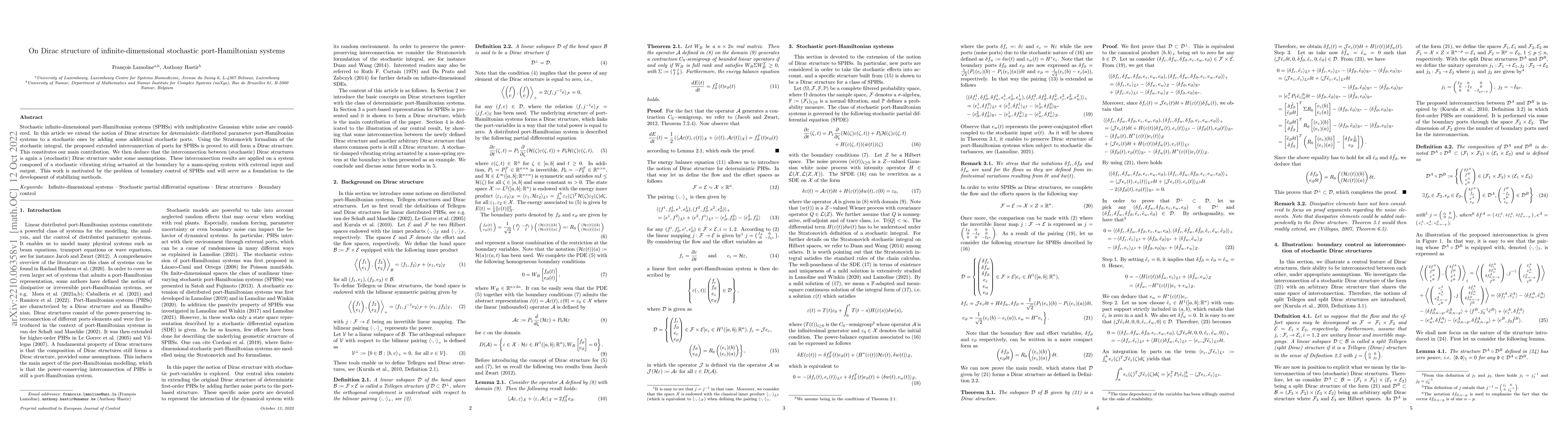 Thumbnail for On Dirac structure of infinite-dimensional stochastic port-Hamiltonian
  systems