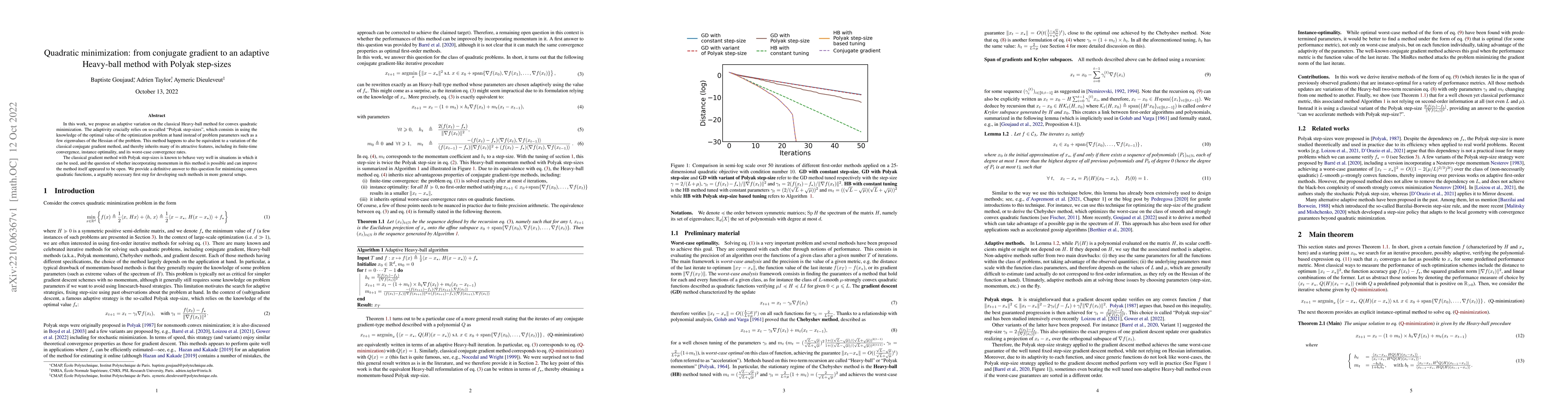Thumbnail for Quadratic minimization: from conjugate gradient to an adaptive
  Heavy-ball method with Polyak step-sizes