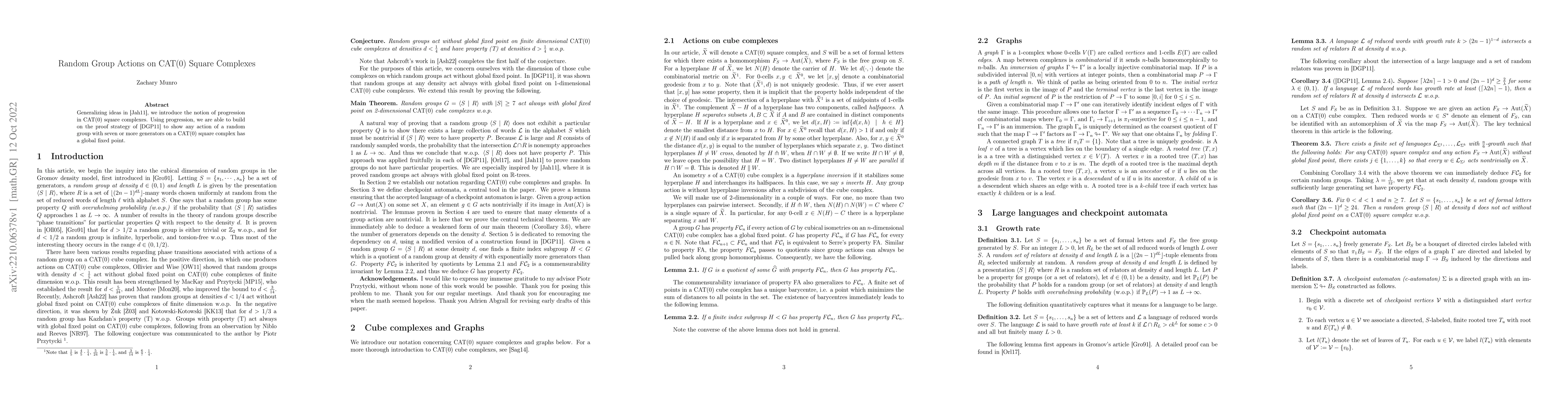 Thumbnail for Random Group Actions on $\mathrm{CAT}(0)$ Square Complexes