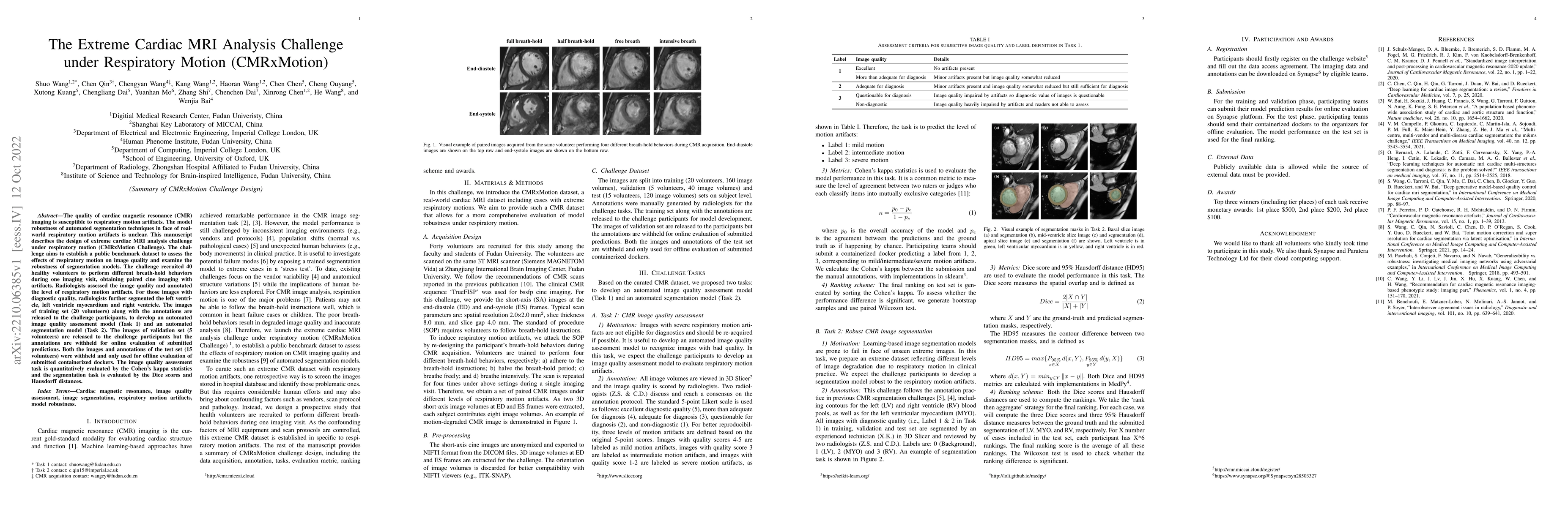 Thumbnail for The Extreme Cardiac MRI Analysis Challenge under Respiratory Motion
  (CMRxMotion)