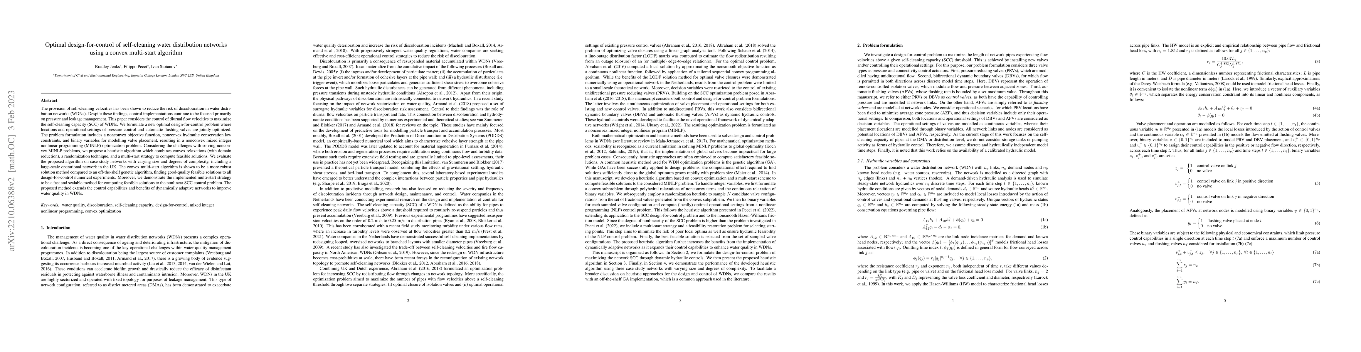 Thumbnail for Optimal design-for-control of self-cleaning water distribution networks
  using a convex multi-start algorithm