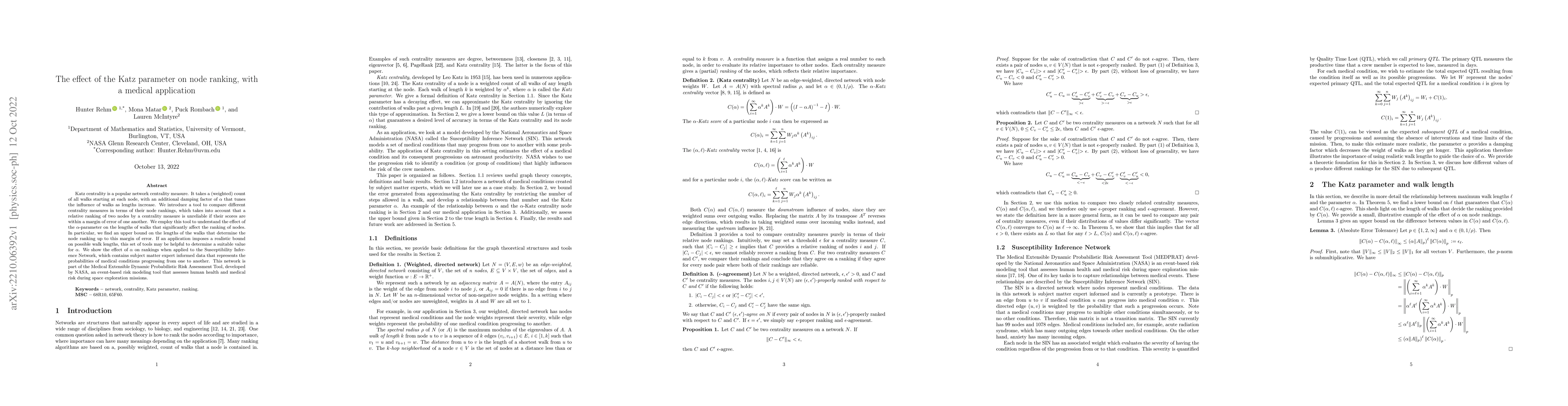 Thumbnail for The effect of the Katz parameter on node ranking, with a medical
  application