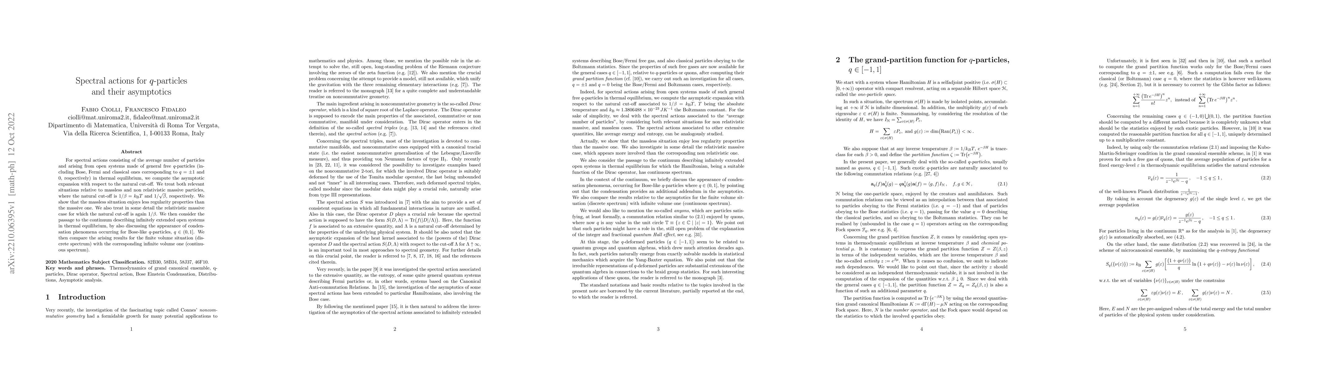 Thumbnail for Spectral actions for q-particles and their asymptotics