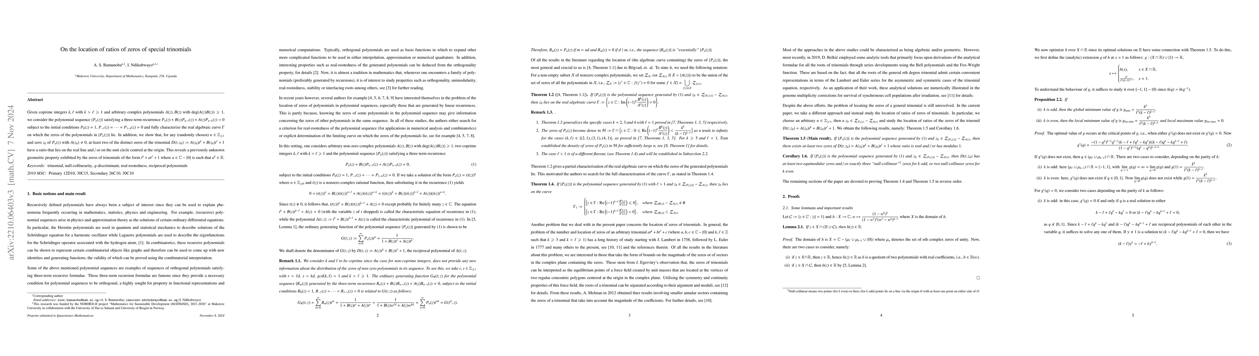 Thumbnail for On the location of ratios of zeros of special trinomials