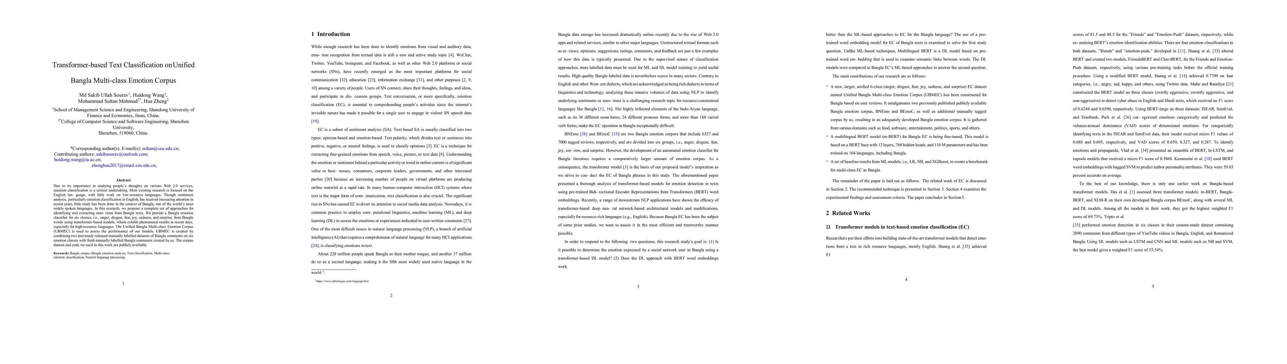 Thumbnail for Transformer-based Text Classification on Unified Bangla Multi-class
  Emotion Corpus