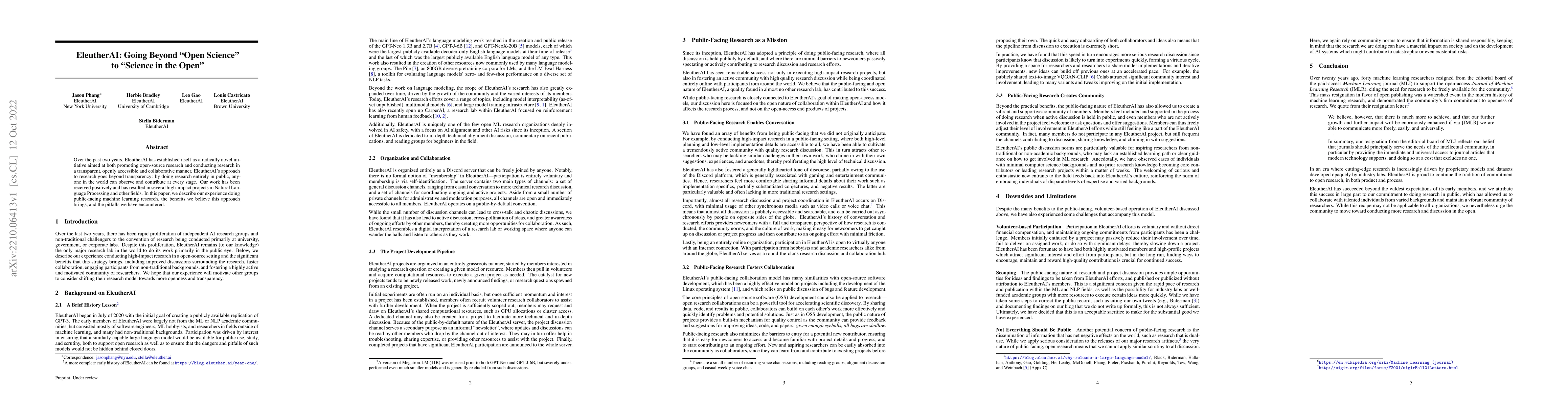 Thumbnail for EleutherAI: Going Beyond "Open Science" to "Science in the Open"