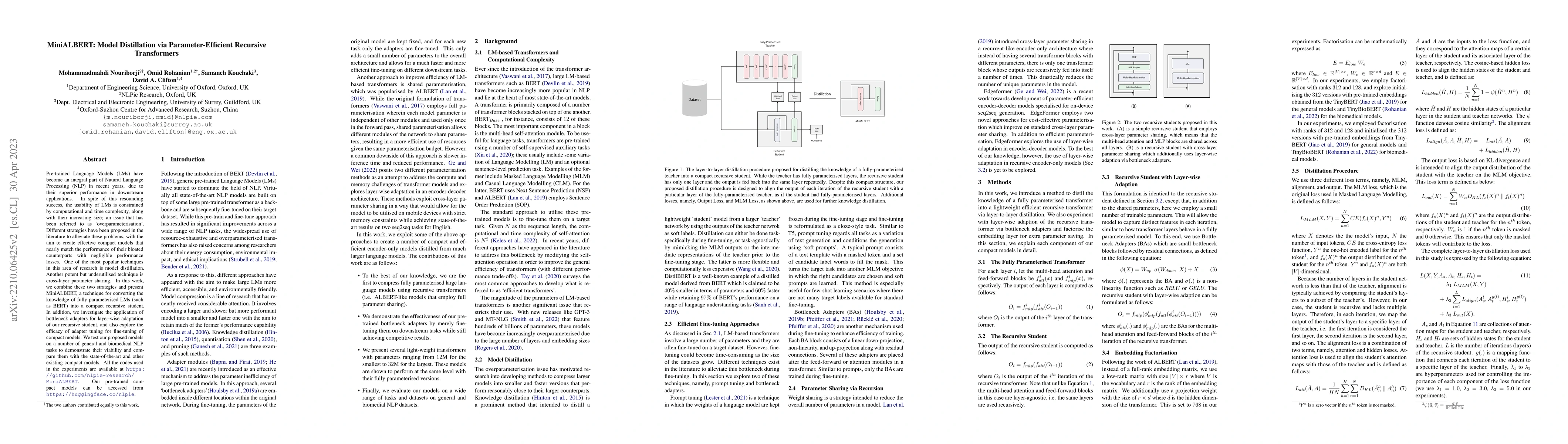 Thumbnail for MiniALBERT: Model Distillation via Parameter-Efficient Recursive
  Transformers