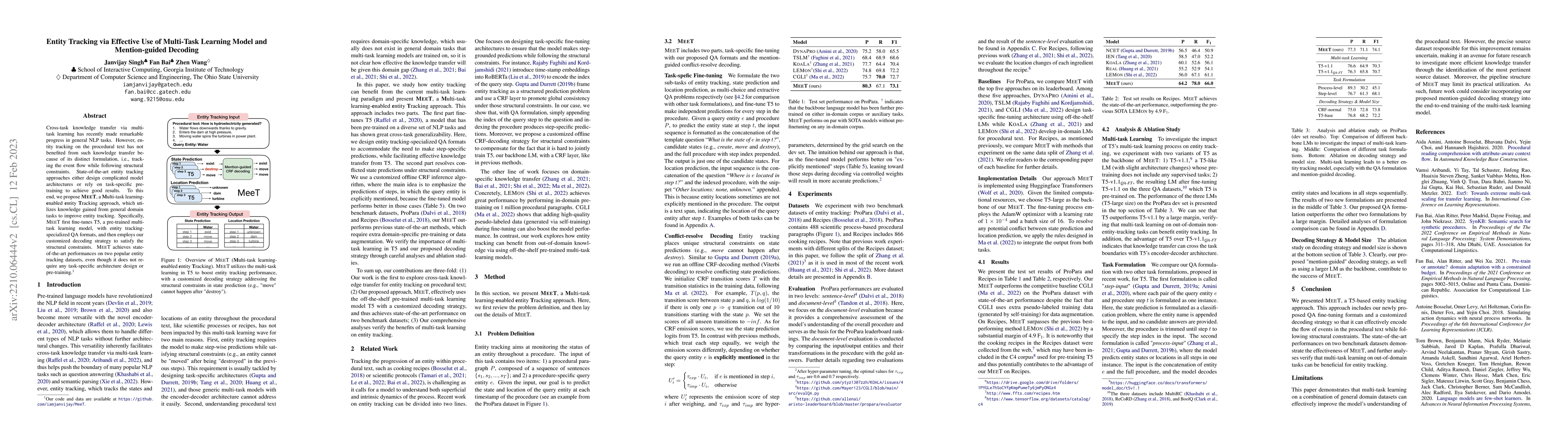 Thumbnail for Entity Tracking via Effective Use of Multi-Task Learning Model and
  Mention-guided Decoding