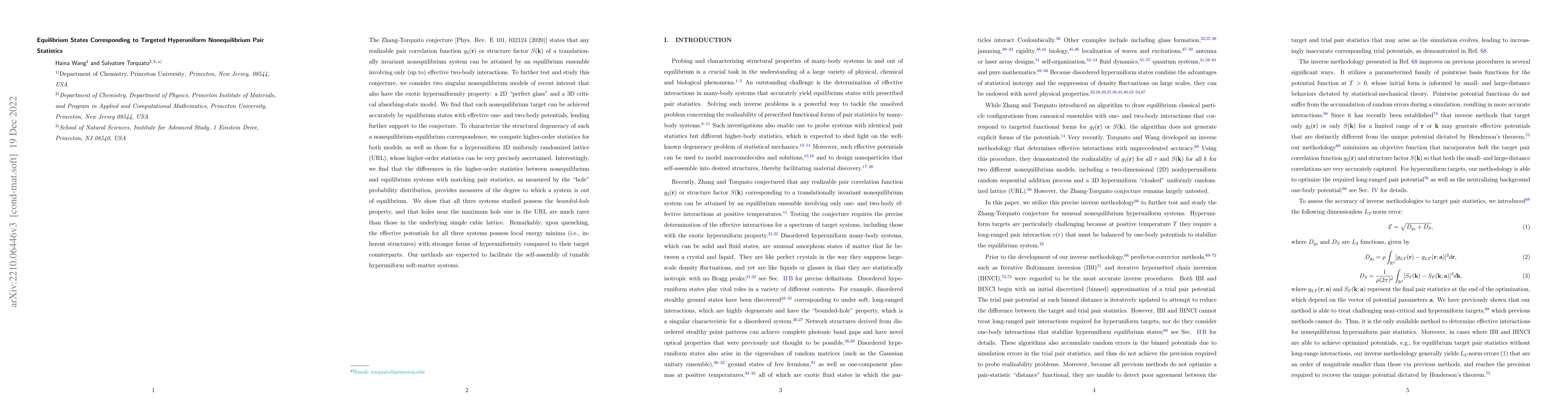Thumbnail for Equilibrium States Corresponding to Targeted Hyperuniform Nonequilibrium
  Pair Statistics