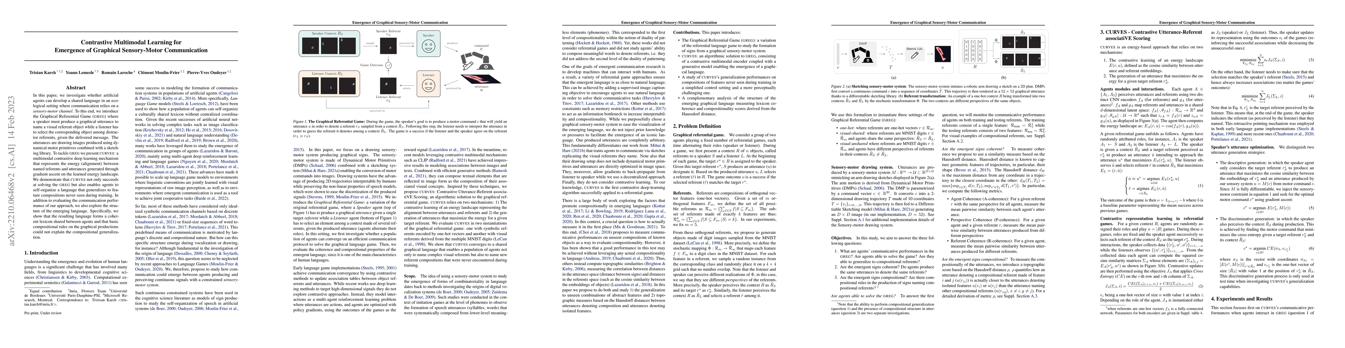 Thumbnail for Contrastive Multimodal Learning for Emergence of Graphical Sensory-Motor
  Communication