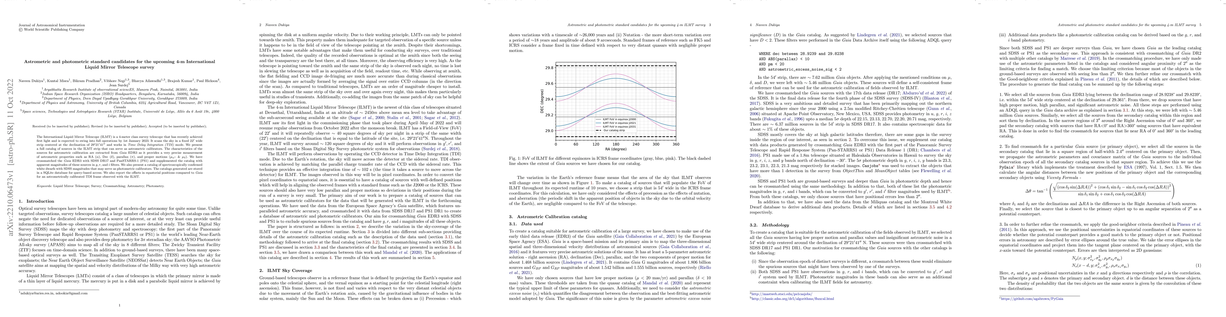 Thumbnail for Astrometric and photometric standard candidates for the upcoming 4-m
  ILMT survey