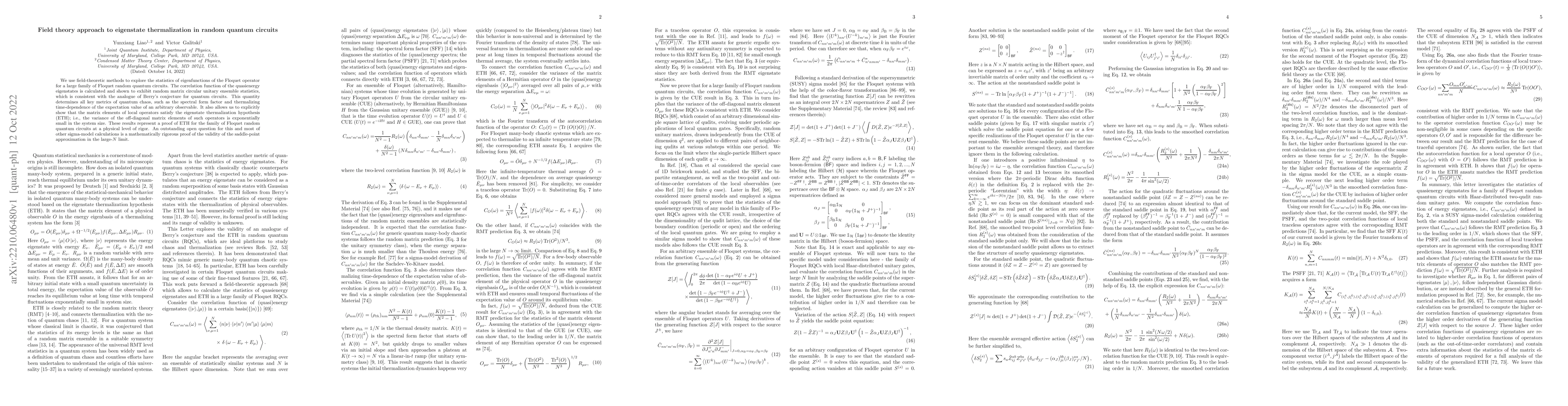 Thumbnail for Field theory approach to eigenstate thermalization in random quantum
  circuits