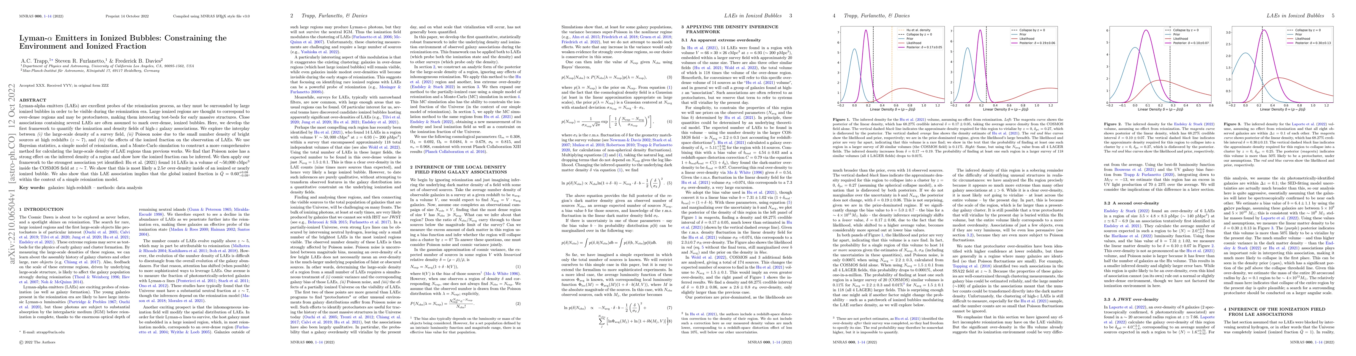 Thumbnail for Lyman-alpha Emitters in Ionized Bubbles: Constraining the Environment
  and Ionized Fraction