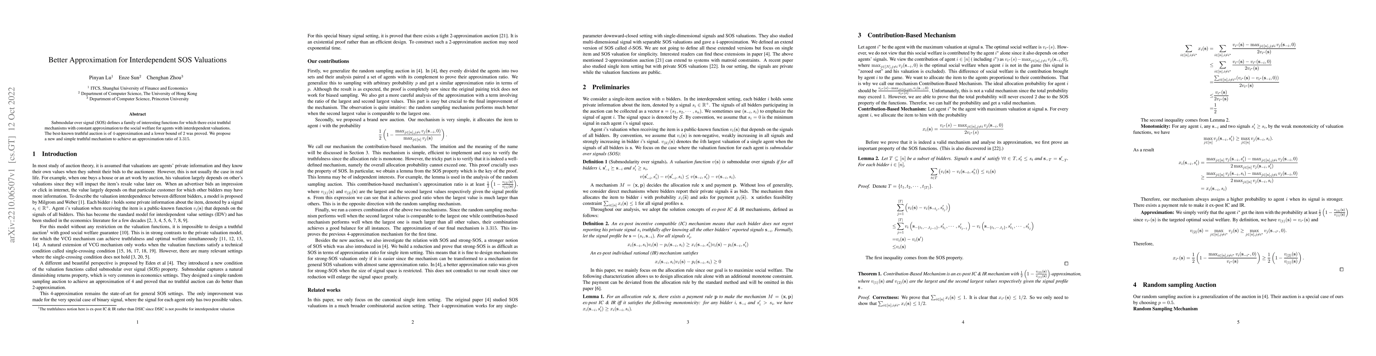 Thumbnail for Better Approximation for Interdependent SOS Valuations