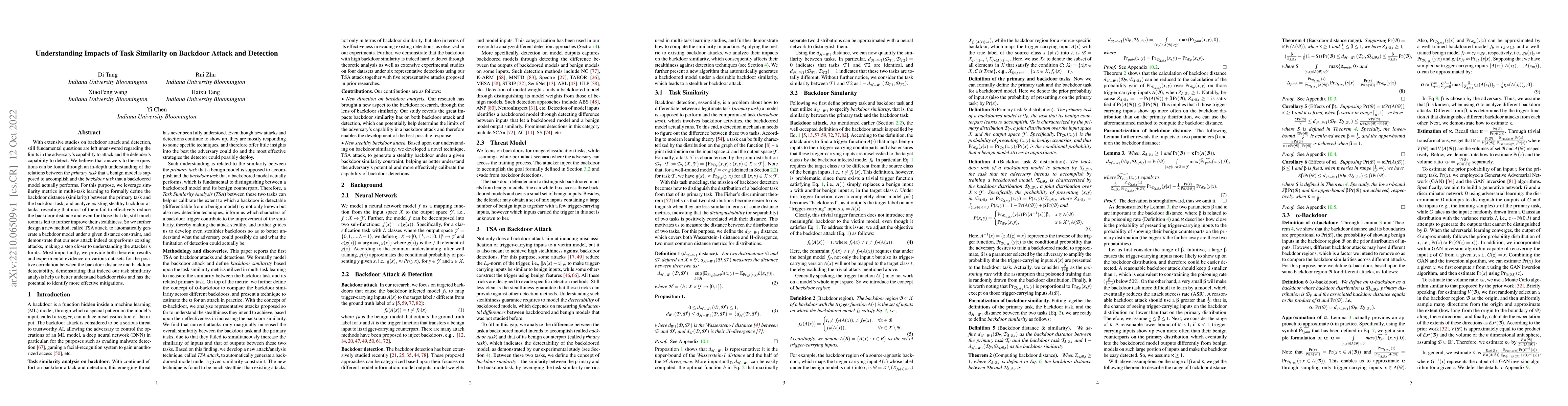 Thumbnail for Understanding Impacts of Task Similarity on Backdoor Attack and
  Detection