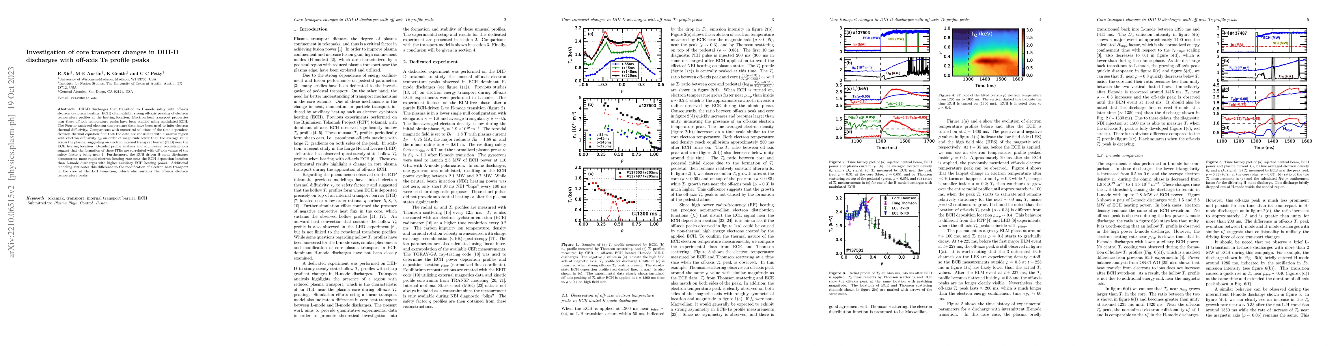 Thumbnail for Investigation of Core Transport Barriers in DIII-D Discharges with
  off-axis Te Profile Peaks