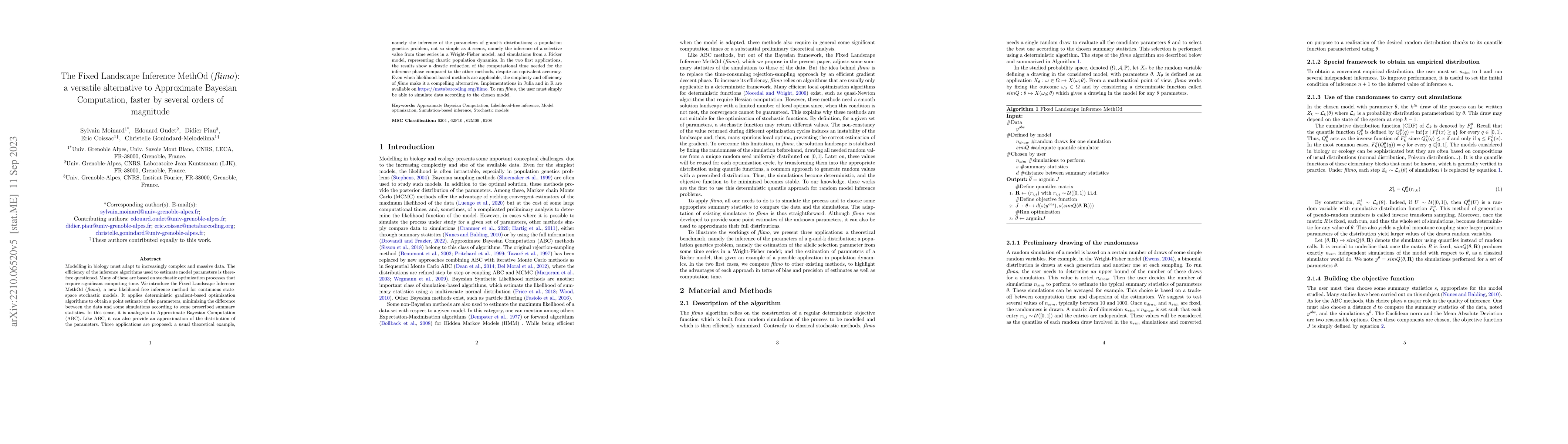 Thumbnail for The Fixed Landscape Inference MethOd (flimo): a versatile alternative to
  Approximate Bayesian Computation, faster by several orders of magnitude