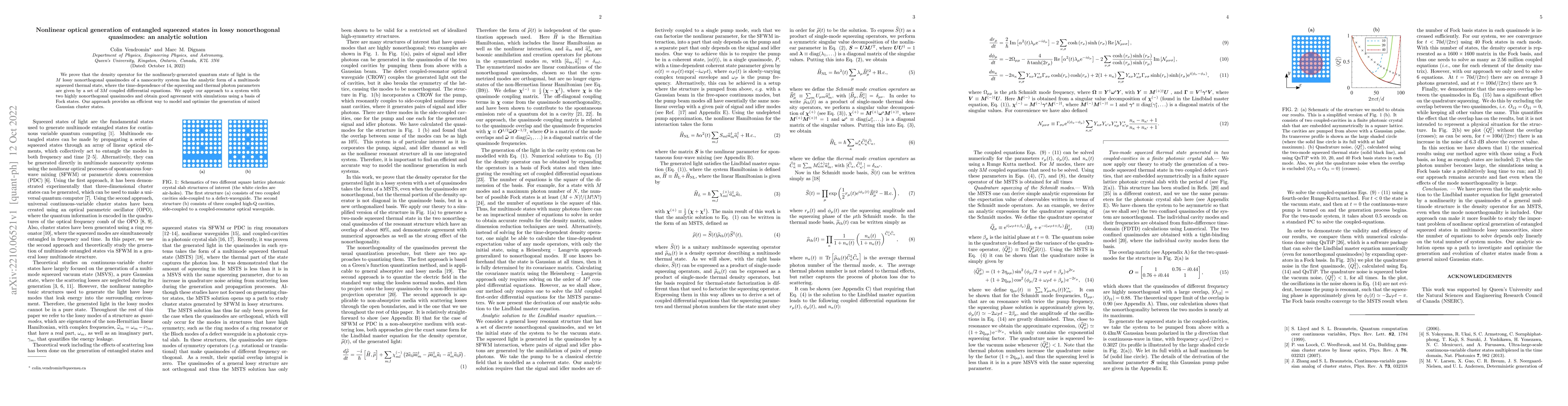 Thumbnail for Nonlinear optical generation of entangled squeezed states in lossy
  nonorthogonal quasimodes: an analytic solution