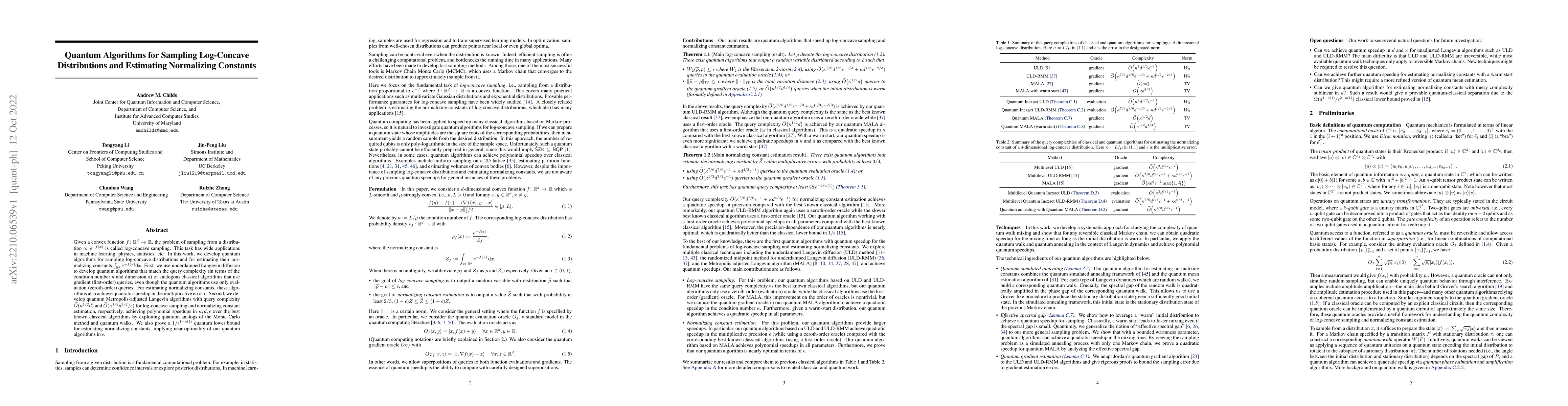 Thumbnail for Quantum Algorithms for Sampling Log-Concave Distributions and Estimating
  Normalizing Constants