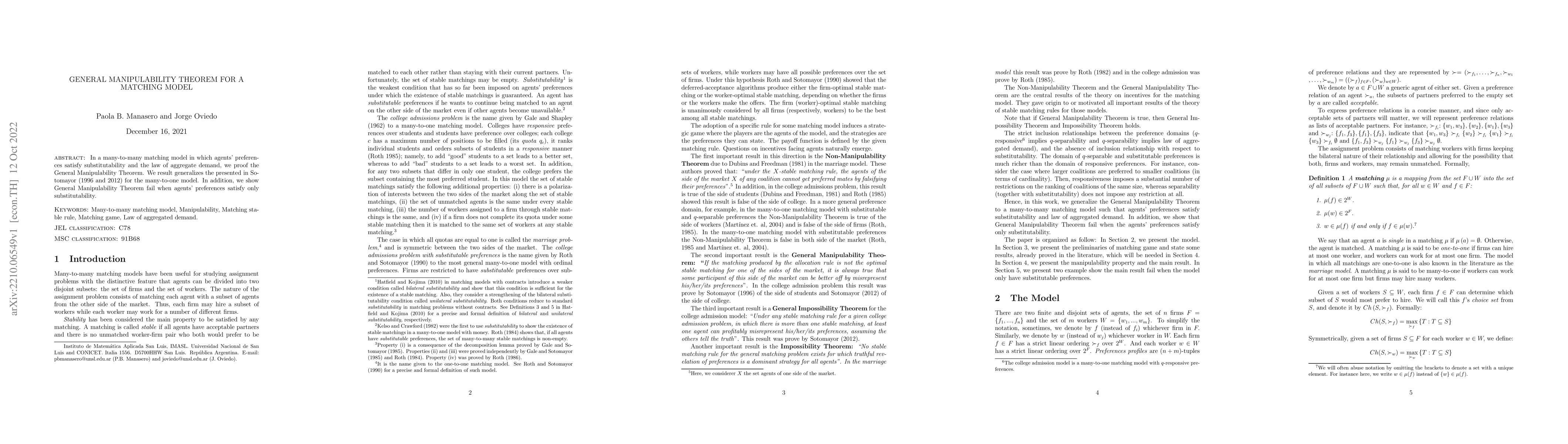 Thumbnail for General Manipulability Theorem for a Matching Model