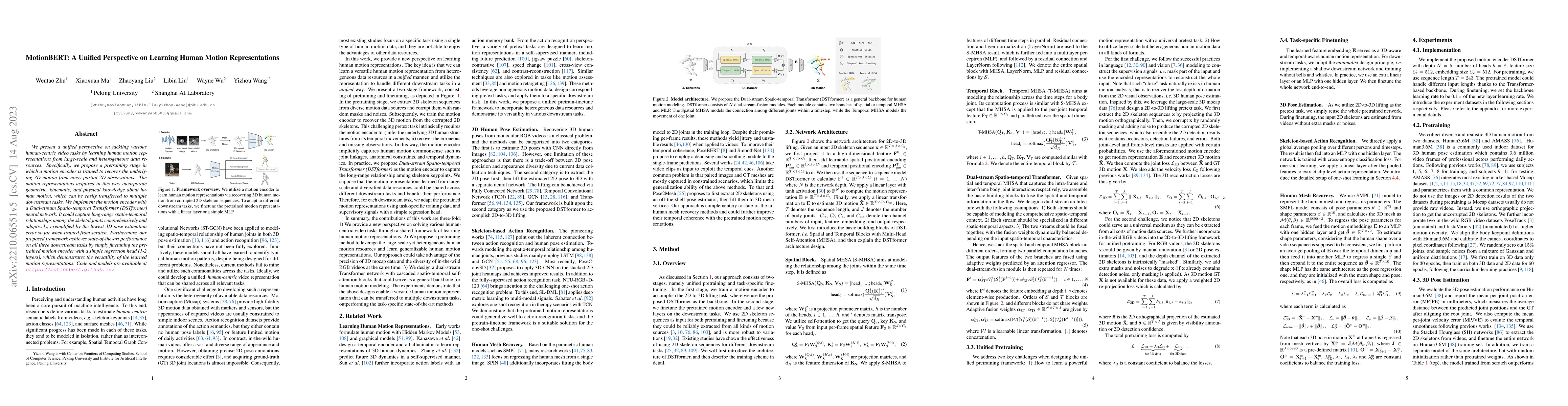 Thumbnail for MotionBERT: A Unified Perspective on Learning Human Motion
  Representations