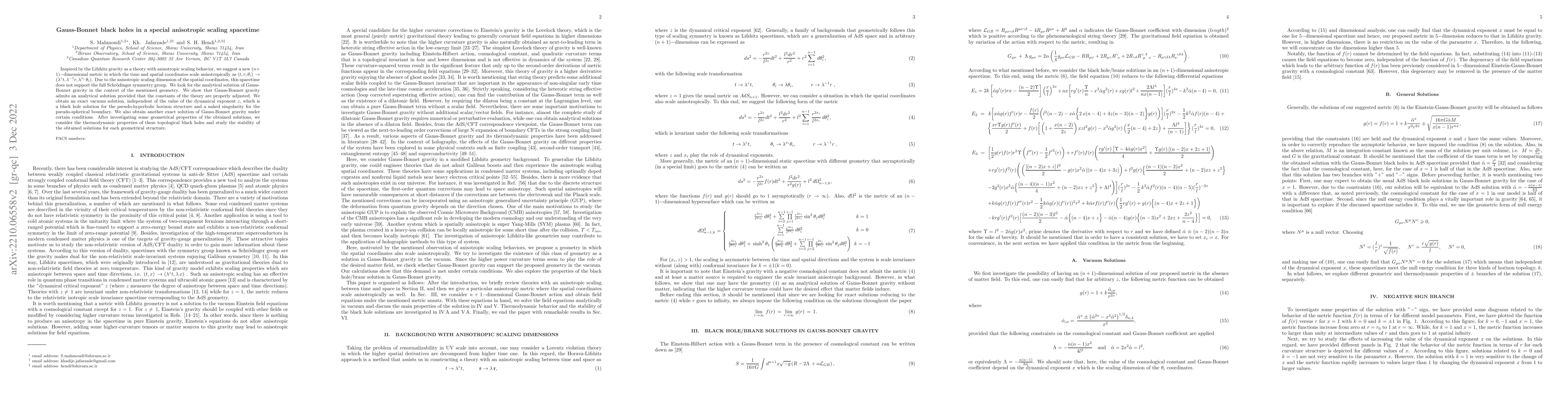 Thumbnail for Gauss-Bonnet black holes in a special anisotropic scaling spacetime